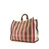 Shopping bag Fendi Sunshine in tela rosa e verde kaki a righe e pelle bordeaux - 00pp thumbnail