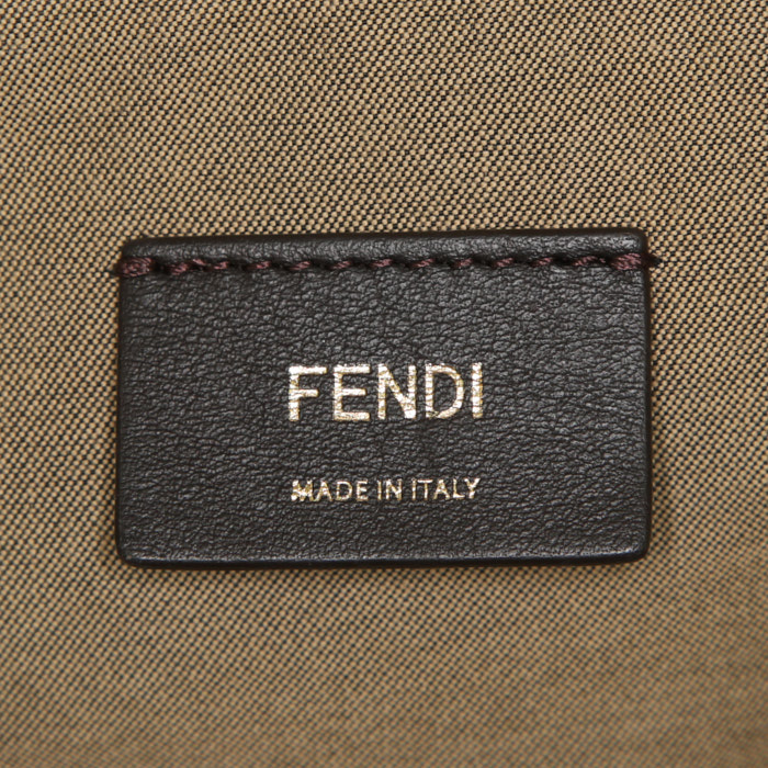 Fendi Sunshine shopping bag in pink and khaki canvas and burgundy leather - Detail D3