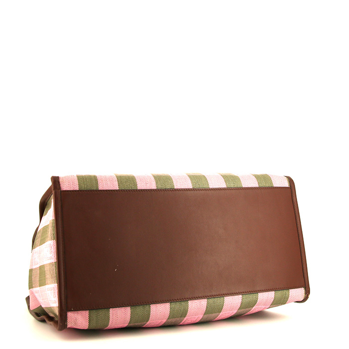 Fendi Sunshine shopping bag in pink and khaki canvas and burgundy leather - Detail D4
