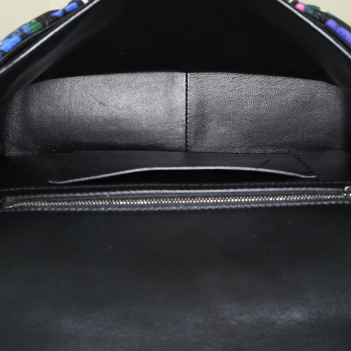 Borsa a tracolla Balenciaga BB Chain in velluto blu viola rosa e nero e pelle nera - Detail D3