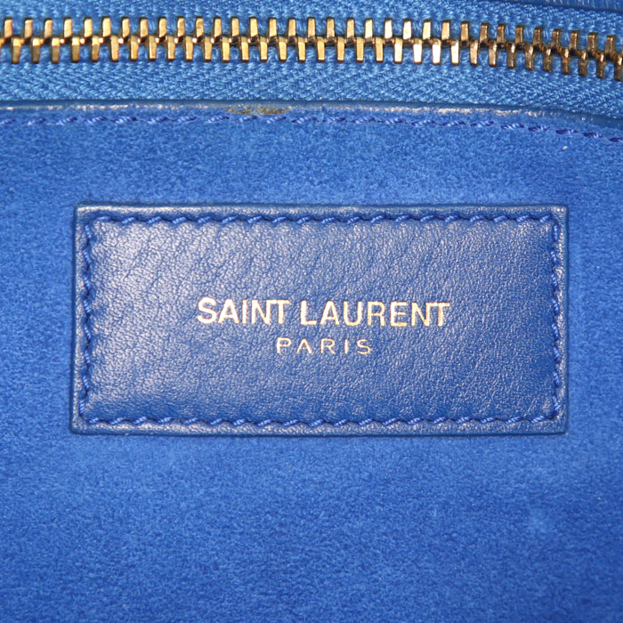 Sac à main Saint Laurent Sac de jour petit modèle en cuir bleu - Detail D4