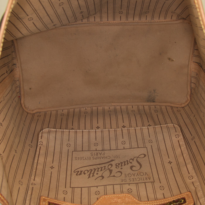 Shopping bag Louis Vuitton Neverfull modello grande in tela monogram marrone e pelle naturale - Detail D2