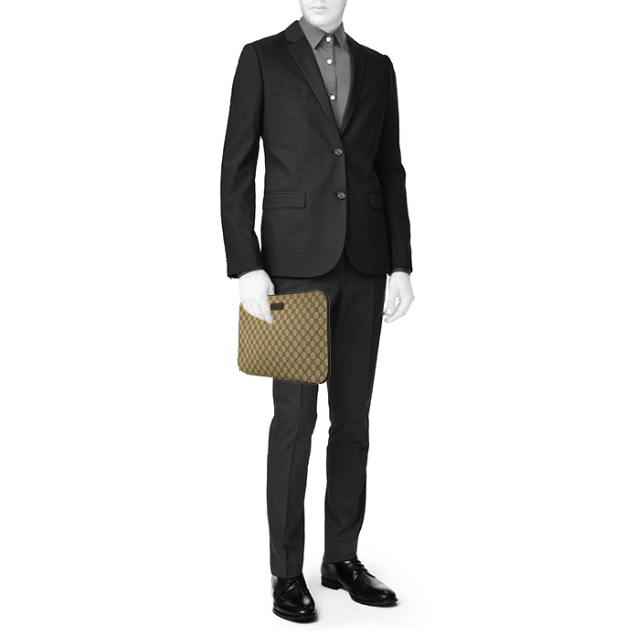 Gucci briefcase in beige monogram canvas and brown leather - Detail D1