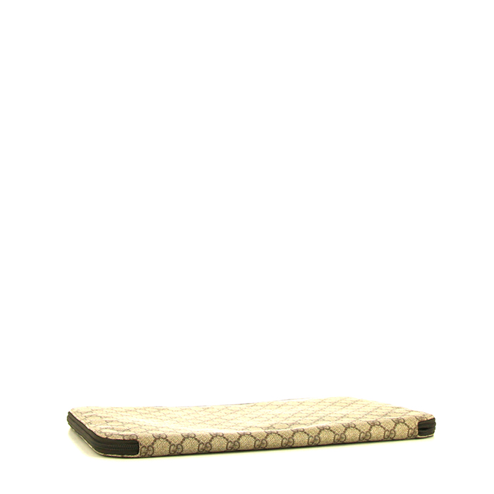 Porta-documentos Gucci en lona Monogram beige y cuero marrón - Detail D4