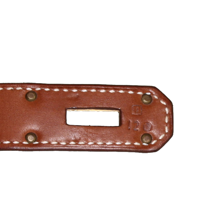 Borsa Hermes Birkin Shoulder in pelle Barenia marrone e tela denim blu - Detail D4