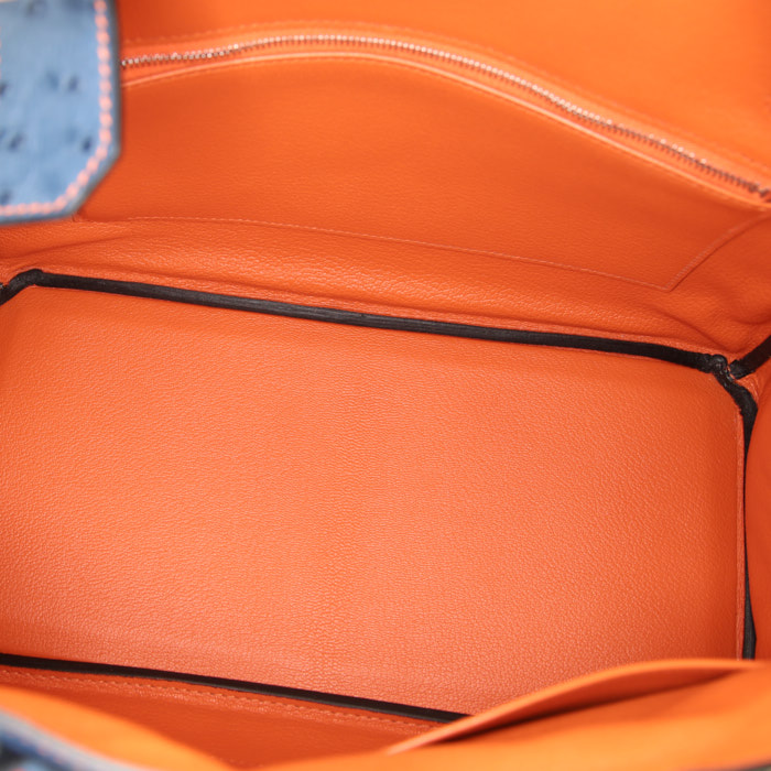 Sac à main Hermes Birkin 30 cm en autruche Bleu Brighton - Detail D2