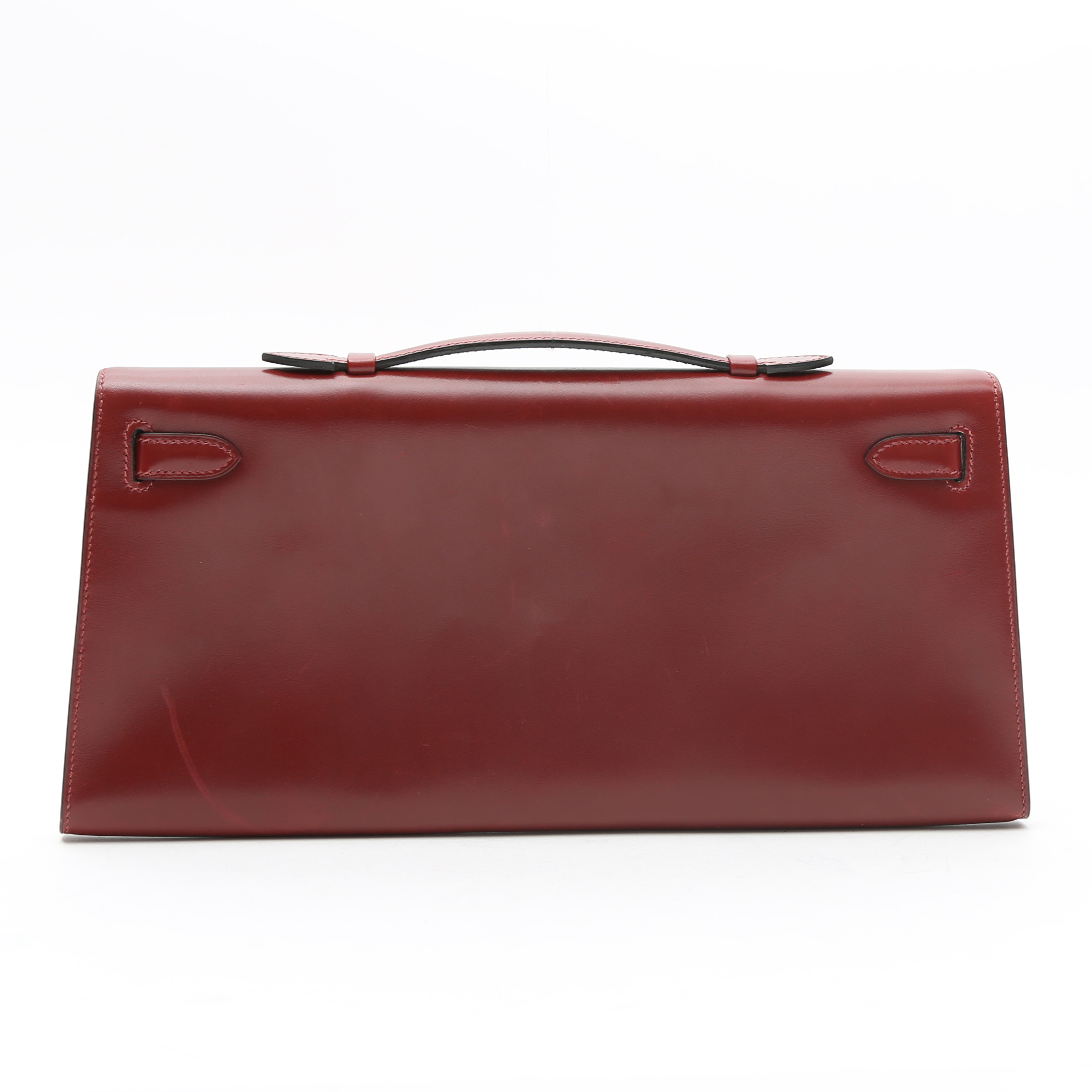 Bolsito de mano Hermès Kelly Cut en cuero box color burdeos - Detail D7