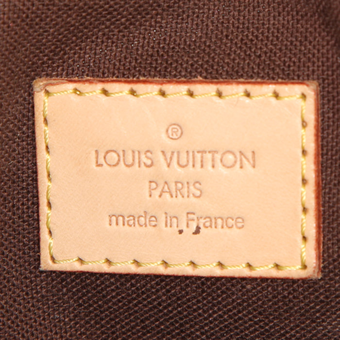Bolso bandolera Louis Vuitton Menilmontant en lona Monogram marrón y cuero natural - Detail D3