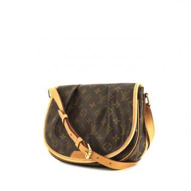 Sac bandoulière Louis Vuitton Menilmontant en toile monogram marron et cuir naturel