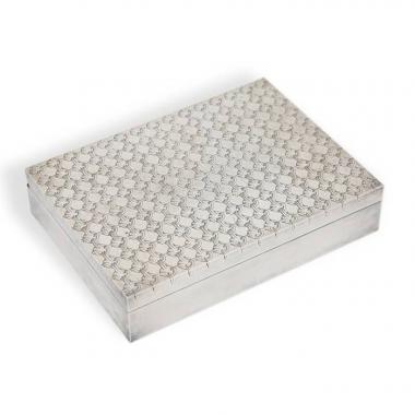 Hermès, card box in guilloched silvered metal by Ravinet Denfert, signed and stamped, from the 1980’s