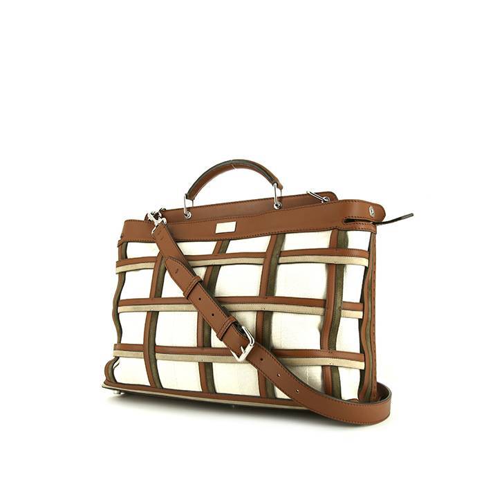 Fendi Peekaboo handbag in beige canvas and beige leather - 00pp