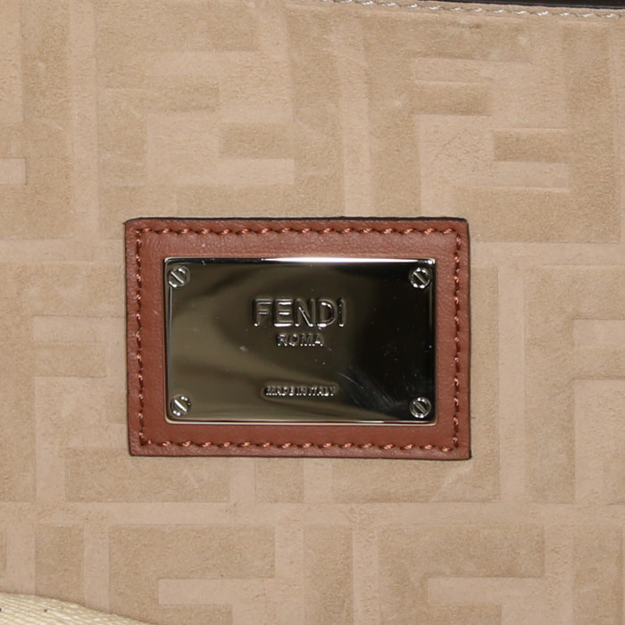 Bolso de mano Fendi  Peekaboo modelo grande  en lona beige y cuero beige - Detail D4