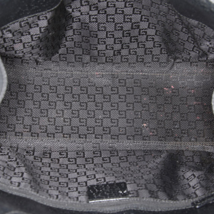 Borsa da spalla o a mano Gucci Bardot in tela nera e pelle nera - Detail D2