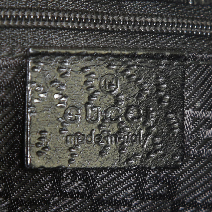 Bolso para llevar al hombro o en la mano Gucci Bardot en lona negra y cuero negro - Detail D3