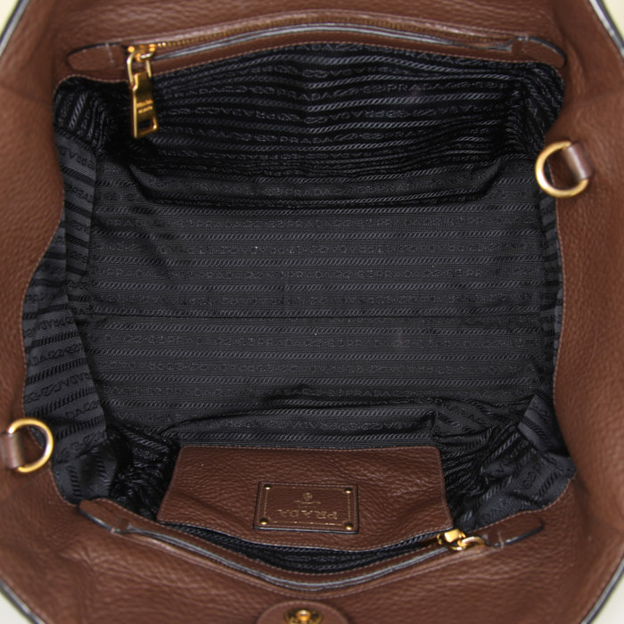 Sac cabas Prada en cuir grainé marron - Detail D3