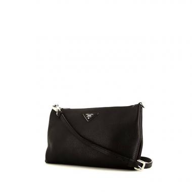 Sac bandoulière Prada Flou en cuir grainé noir