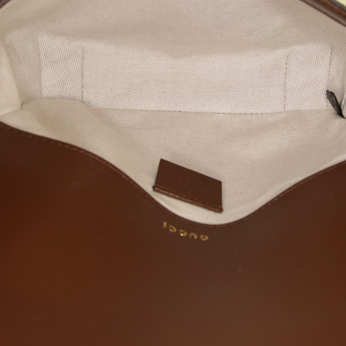 Sac bandoulière Gucci 1955 Horsebit mini en toile monogram beige et cuir marron - Detail D3