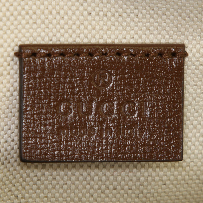 Sac bandoulière Gucci 1955 Horsebit mini en toile monogram beige et cuir marron - Detail D4