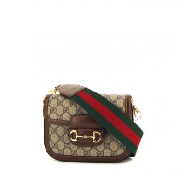 GUCCI 1955 Horsebit Shoulder Bag in Canvas with Navy Leather