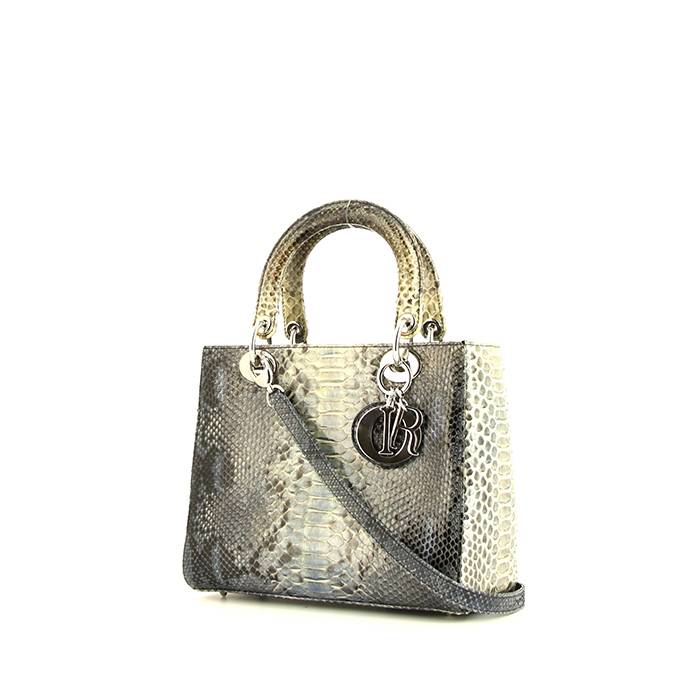 Dior Lady Dior medium model handbag in grey, white and blue shading python - 00pp