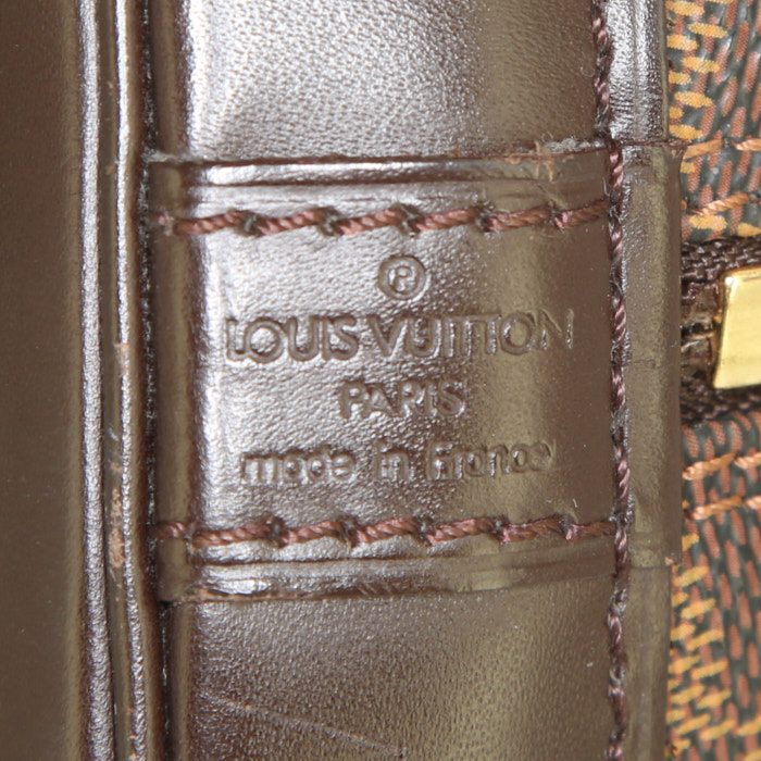 Louis Vuitton Alma small model handbag in ebene damier canvas and brown leather - Detail D4