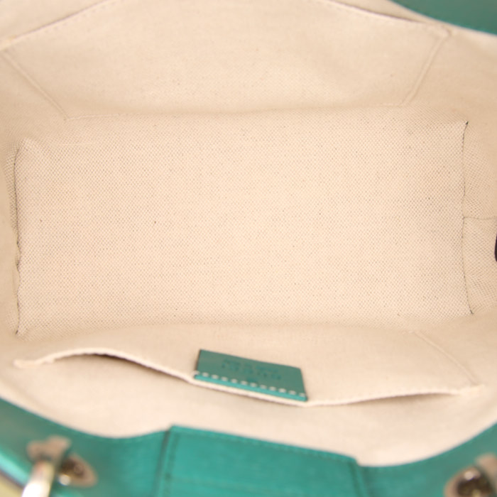 Sac à main Gucci Bamboo en cuir vert et bambou - Detail D3