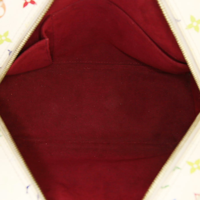 Borsa Louis Vuitton Trouville in tela monogram multicolore bianca e pelle naturale - Detail D2