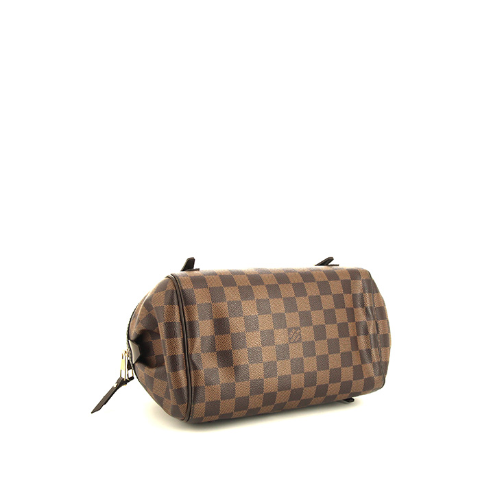 Sac porté épaule Louis Vuitton Rivington en toile damier ébène et cuir marron - Detail D4