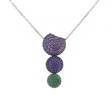 Boucheron Tentation Macaron large model necklace in white gold,  amethysts and sapphires and in tsavorites