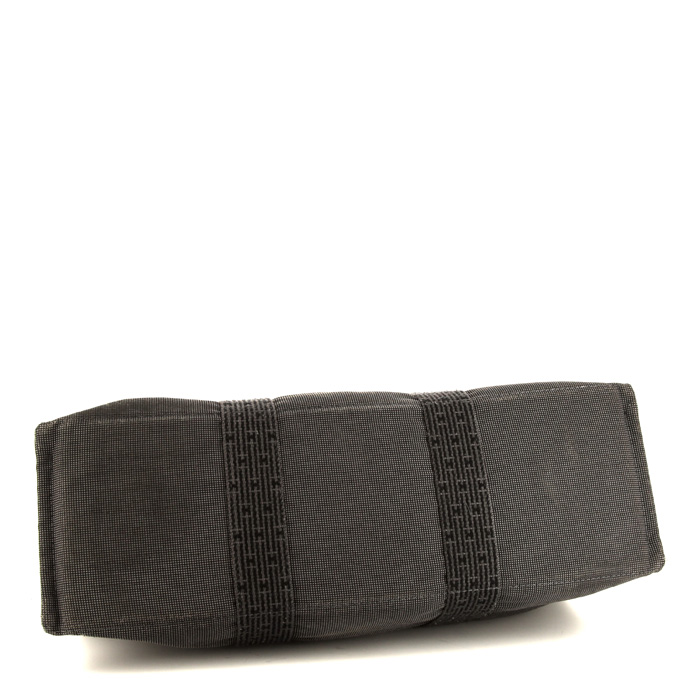 Shopping bag Hermes Toto Bag - Shop Bag in tela grigia e nera - Detail D4