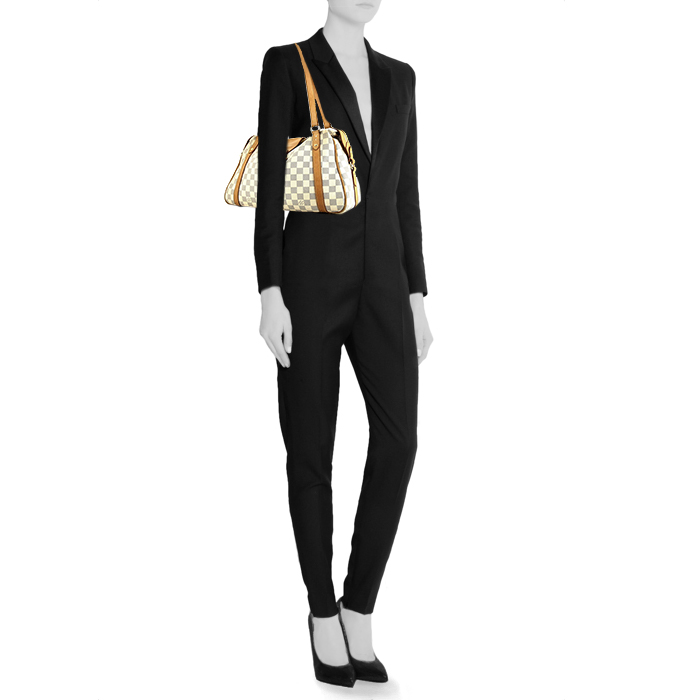 Louis Vuitton Stresa shoulder bag in azur damier canvas and natural leather - Detail D1