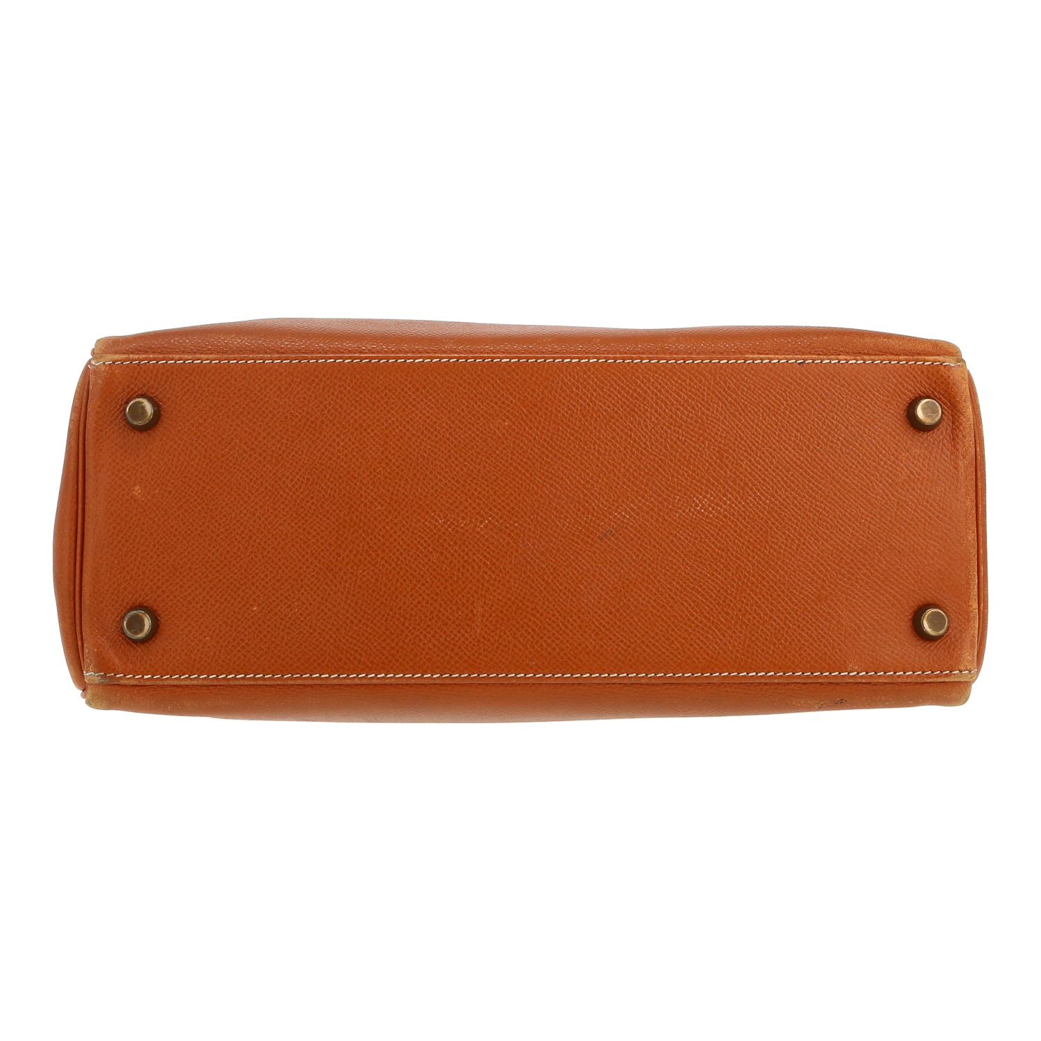 Sac à main Hermes Kelly 28 cm en cuir Courchevel gold - Detail D1