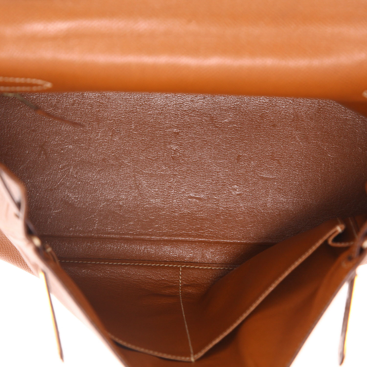 Sac à main Hermes Kelly 28 cm en cuir Courchevel gold - Detail D3