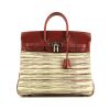 Hermes Haut à Courroies handbag in burgundy leather and beige vibrato leather - 360 thumbnail