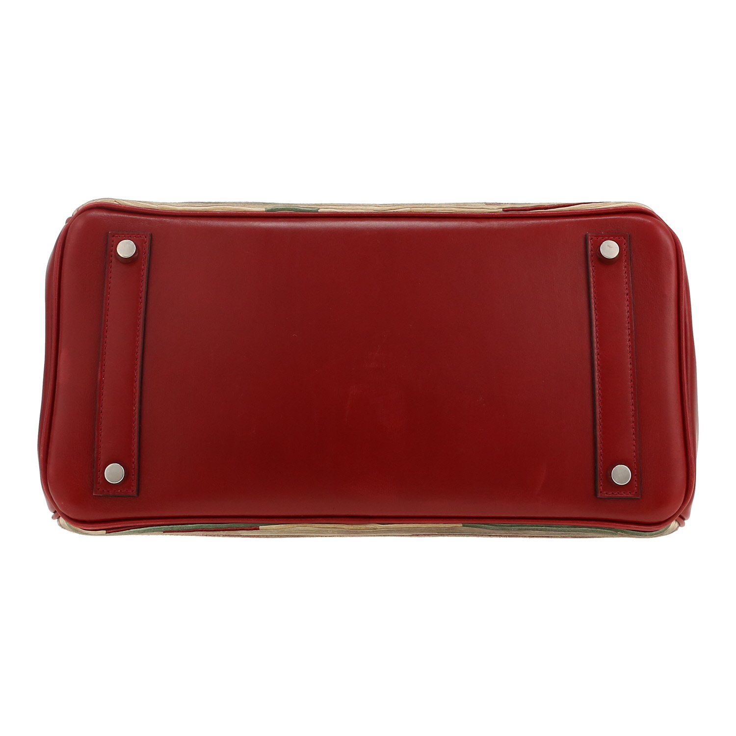 Borsa Hermes Haut à Courroies in pelle bordeaux e pelle vibrato beige - Detail D1