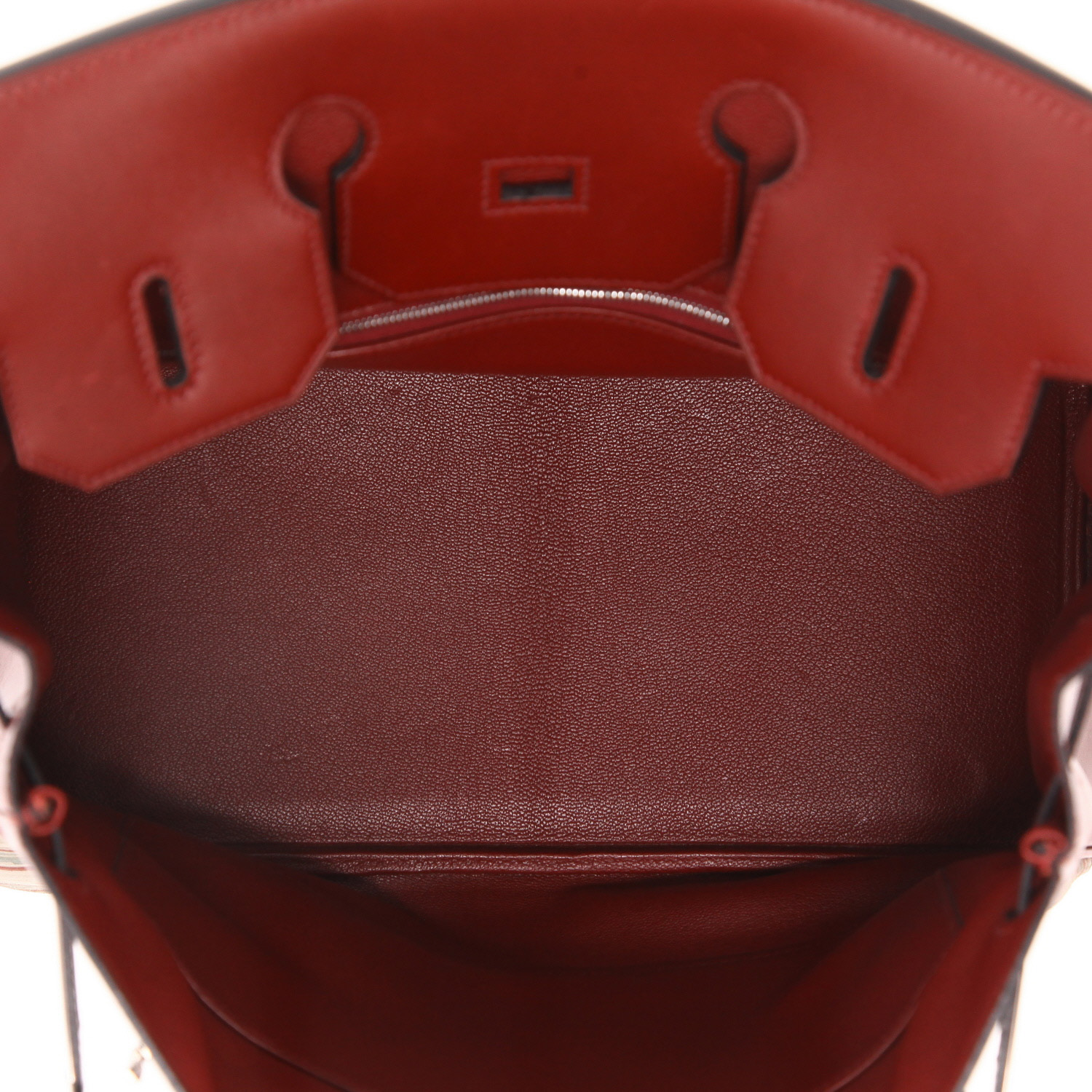 Bolso de mano Hermes Haut à Courroies en cuero color burdeos y cuero vibrato beige - Detail D3