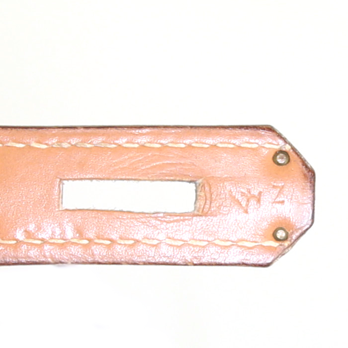 Sac à main Hermes Kelly 32 cm en cuir box gold et toile beige - Detail D5