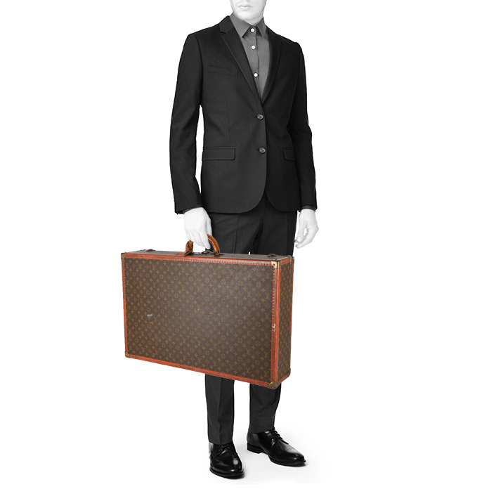 Louis Vuitton Alcaraz 80 suitcase in monogram canvas and brown lozine (vulcanised fibre) - Detail D1