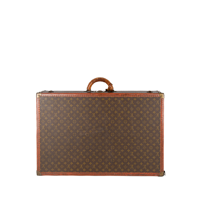 Louis Vuitton Alcaraz 80 suitcase in monogram canvas and brown lozine (vulcanised fibre) - Detail D2
