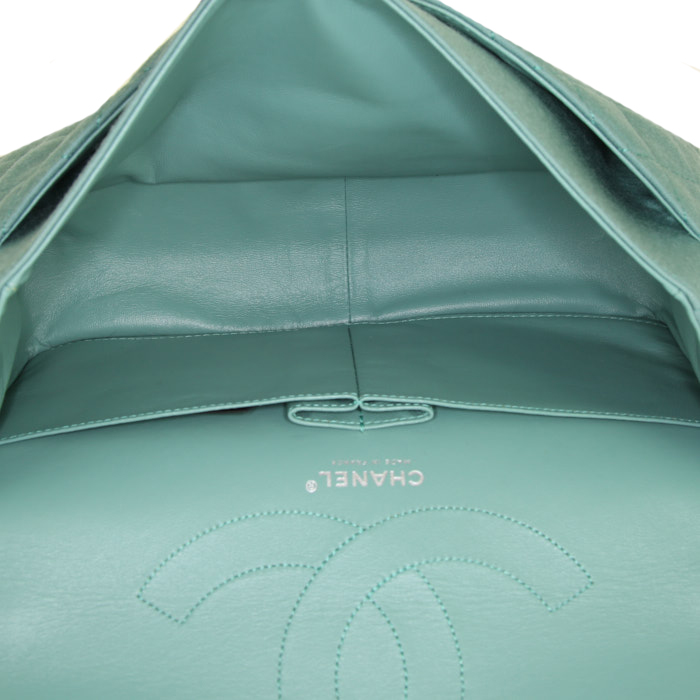 Borsa a tracolla Chanel 2.55 modello grande in jersey trapuntato verde - Detail D3