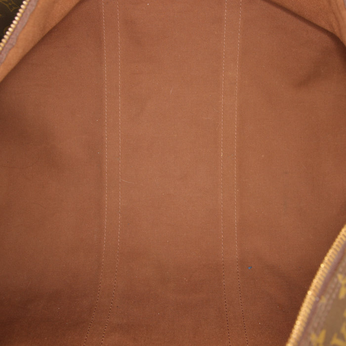 Borsa da viaggio Louis Vuitton Keepall 60 cm in tela monogram marrone e pelle naturale - Detail D3