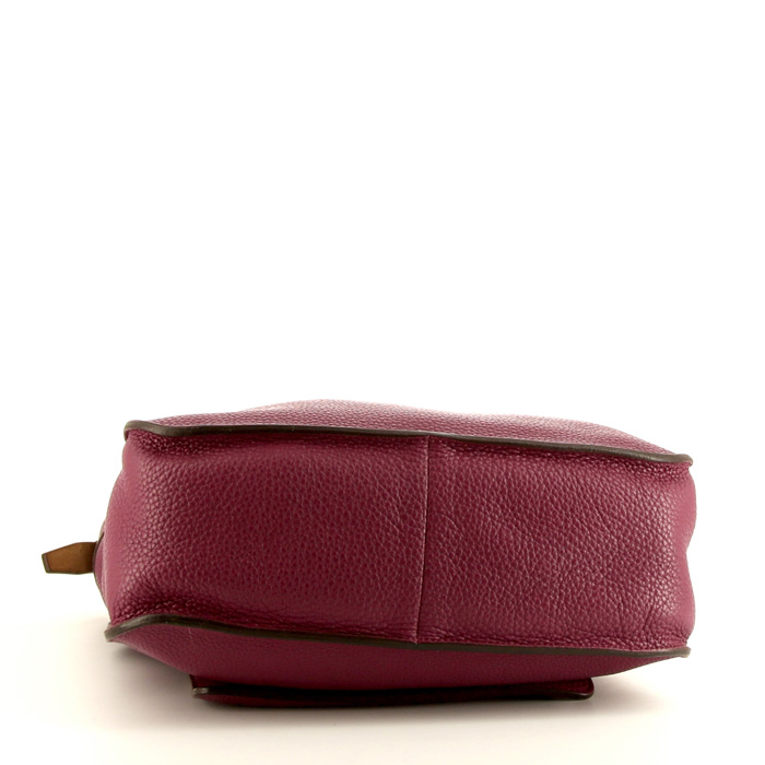 Sac à main Hermes Marwari en cuir togo rose-framboise et cuir marron - Detail D4