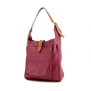 Sac à main Hermes Marwari en cuir togo rose-framboise et cuir marron