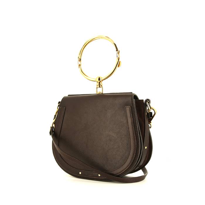 Chloe Nile Medium Bracelet Saddle Black Leather Shoulder Bag