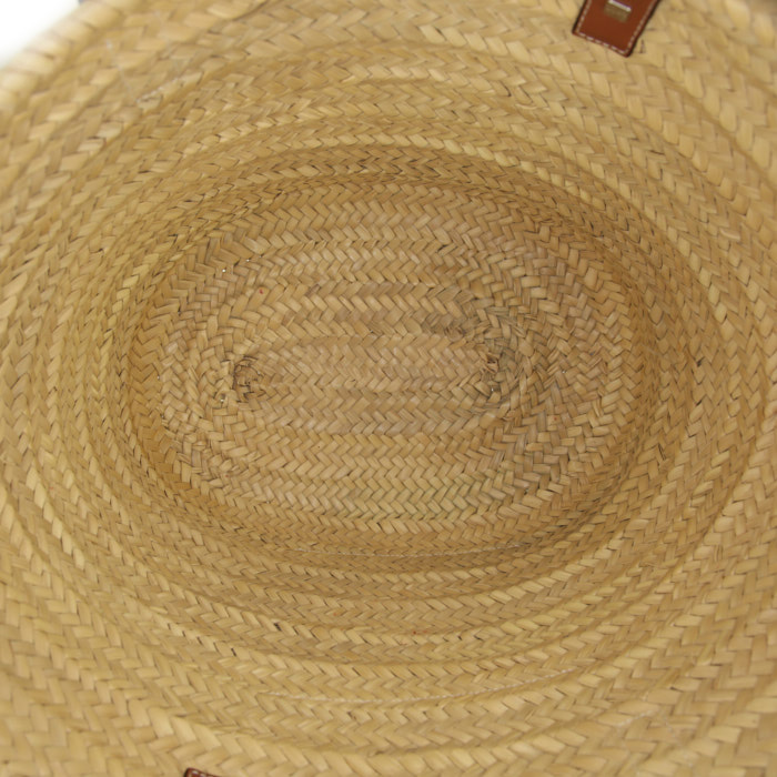 Sac cabas Loewe Basket bag en raffia beige et cuir marron - Detail D2