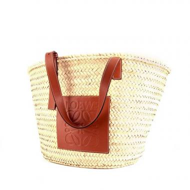 Shopping bag Loewe Basket bag in rafia beige e pelle marrone