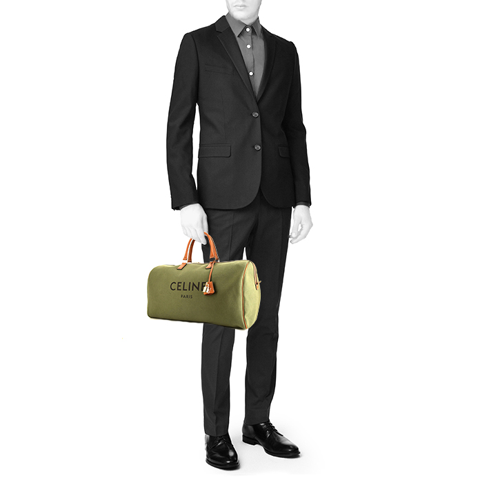 Celine travel bag in khaki canvas and natural leather - Detail D1