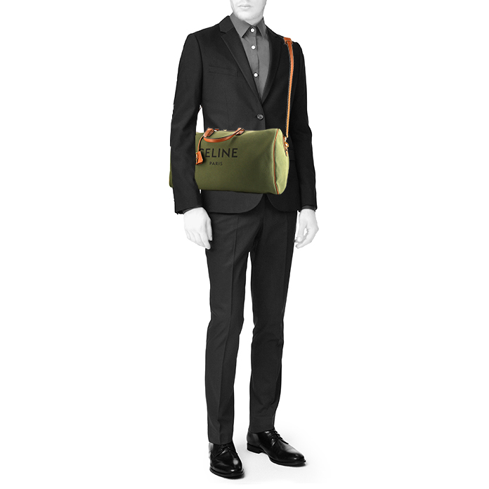 Celine travel bag in khaki canvas and natural leather - Detail D2