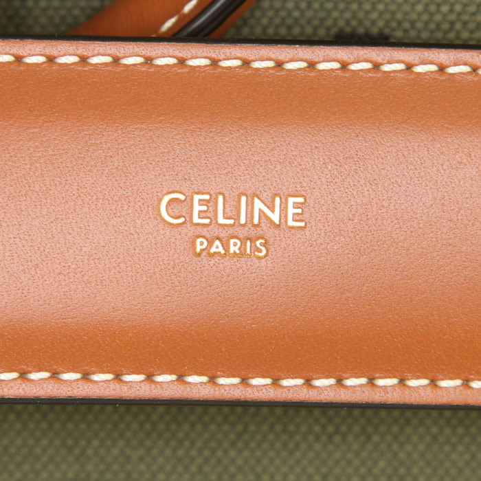 Bolsa de viaje Celine en lona caqui y cuero natural - Detail D4