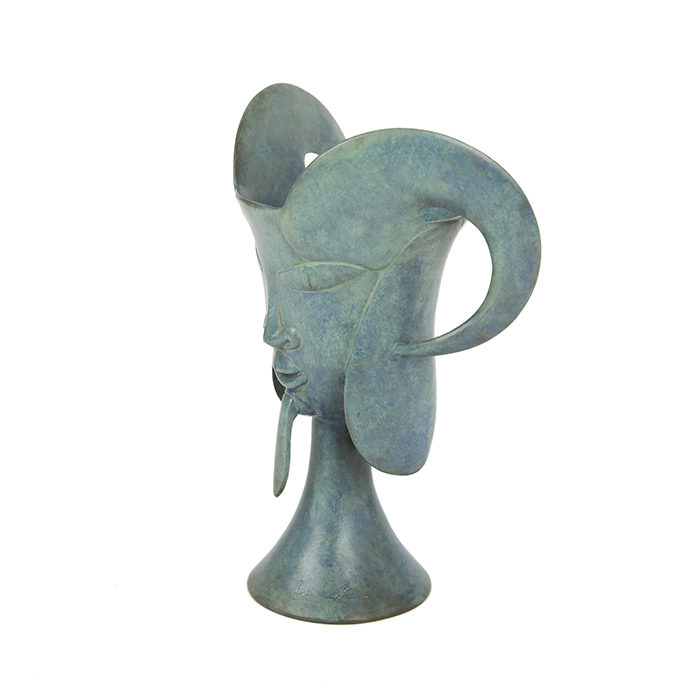 Jean Cocteau, "Petit Faune", sculpture ou vase en bronze patiné vert antique, édition Artcurial, signée, numérotée et datée, avec son certificat d'authenticité, création de 1958, édition des années 1990 - Detail D1